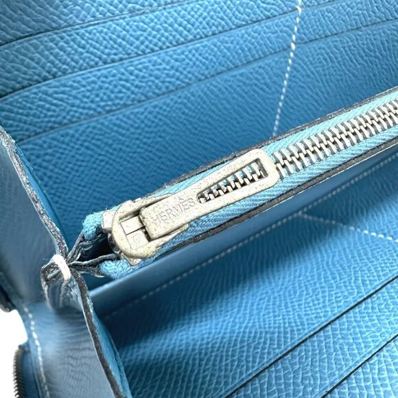 HERMES Asap Long Classic Round Wallet Long Wallet Epsom Blue gene - Picture 13 of 14